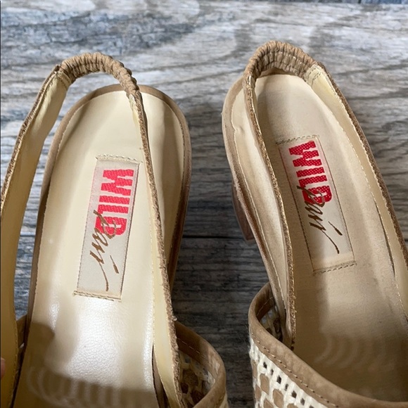 Wild Pair Boho Leather Slip On Basketweave Mule Heels Tan 7.5B - Picture 14 of 15